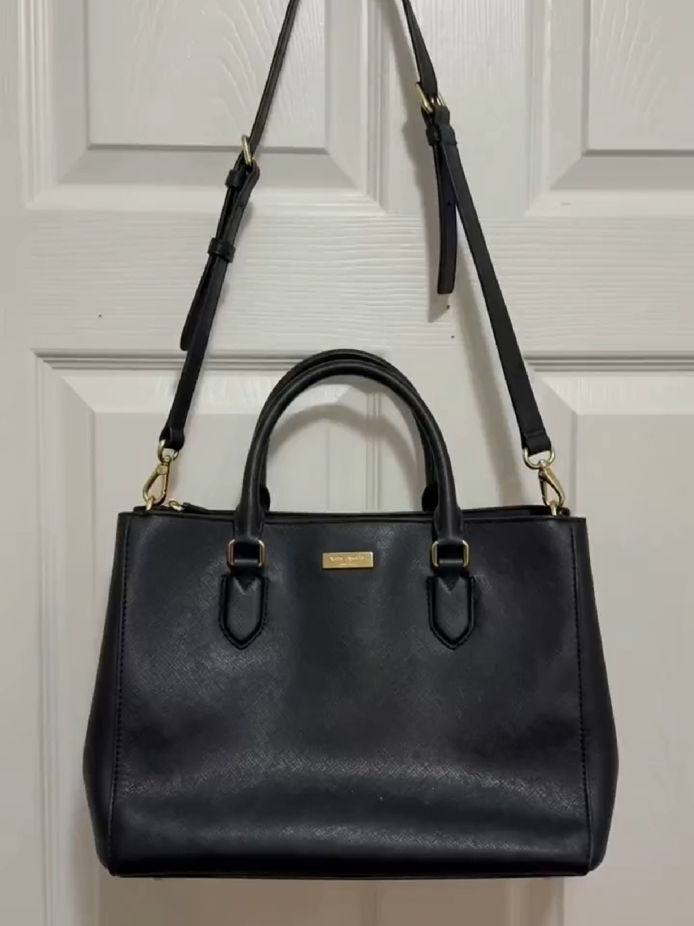 kate spade Black Saffiano Satchel with Gold Accents